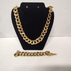 Vintage Monet Heavy Textured Double Curb Chain Link Necklace & Bracelet Set